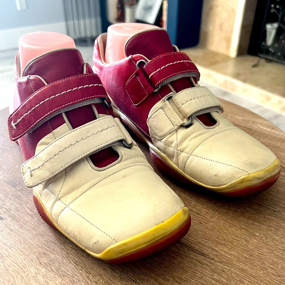 PRADA Men’s Sneakers Vintage red/cream 40E 9.5-10USA Velcro straps comfort